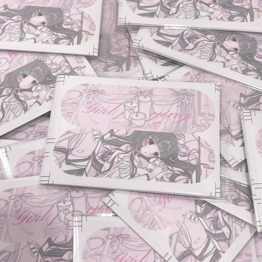 {curl cat} girl praying bandaid die cut stickers