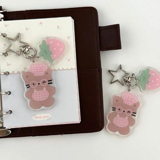 {creampark} kitten strawberry keychain