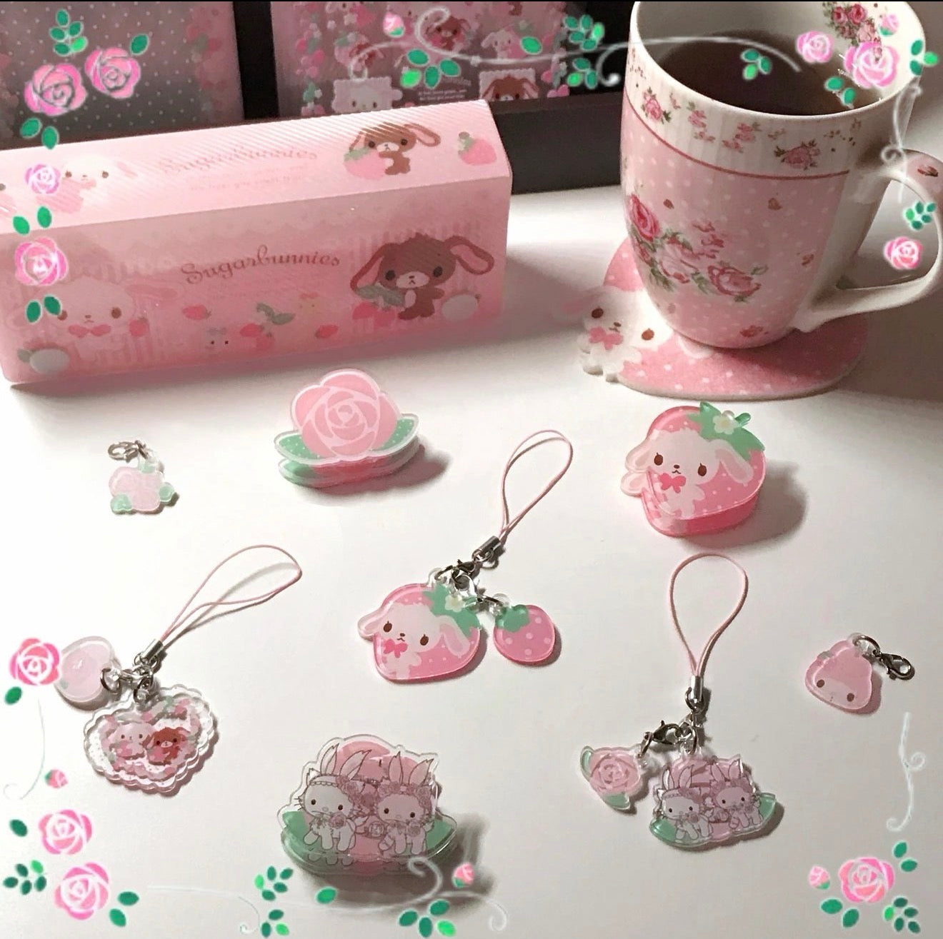 {homemade chestnut} strawberry sugarbunnies acrylic clip + keychain strap
