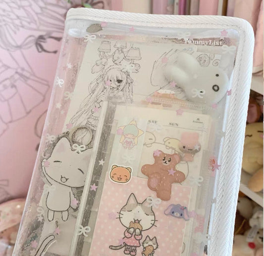 {yummylist} a6 glitter stars and bows zipper file