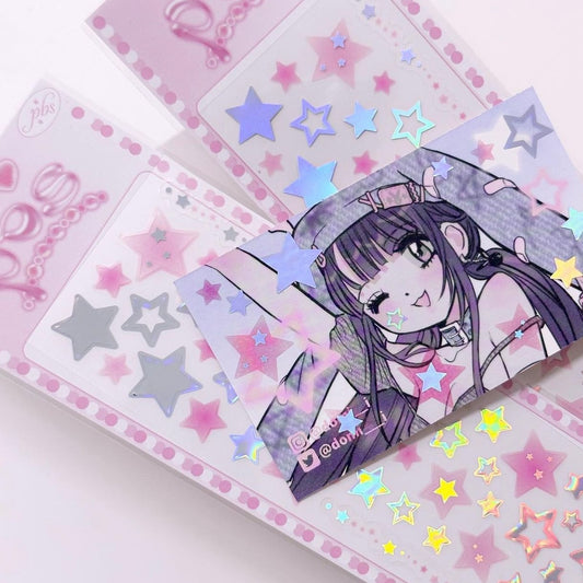 {pearly button} aurora silver pink stars