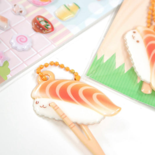 {pearly button} salmon sushi mallang keyring