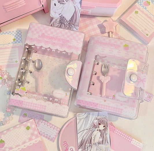 {eating cookies} a7/m5 strawberry glitter pink binder