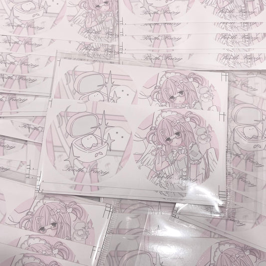 {curl cat} little dentist round die cut sticker