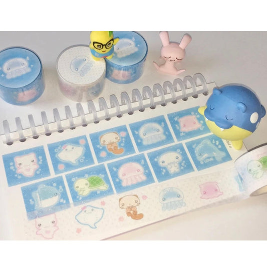 {wanso club} white dot sea friends glittery easy tear washi tape