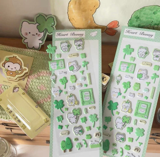{heart bunny} puffy four leaf clover kittens