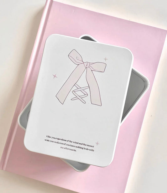 {ribbon shop} pink ribbon tin box