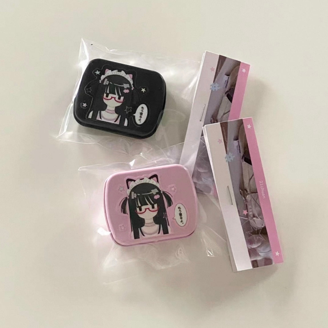 {21chuan} pink tin with 10 mini transfer stickers