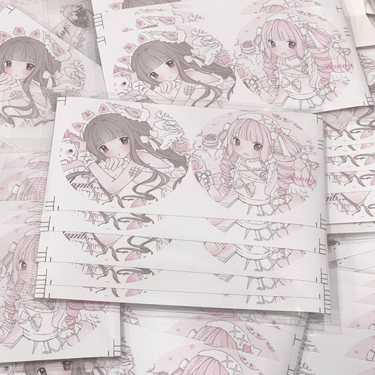 {curl cat} strawberry party girls round die cut sticker