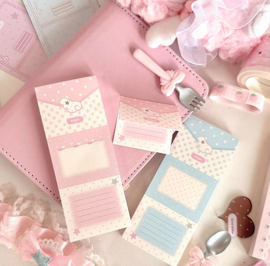 {eating cookies} pink and blue envelope note