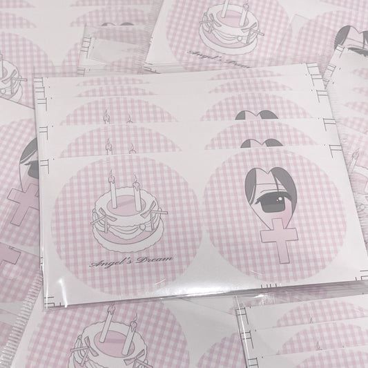 {curl cat} angel cake round die cut stickers