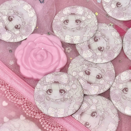 {seolkee illust} lulu girl glitter pin button