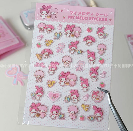 {byfufu} my melody and piano strawberry puffy/epoxy sticker