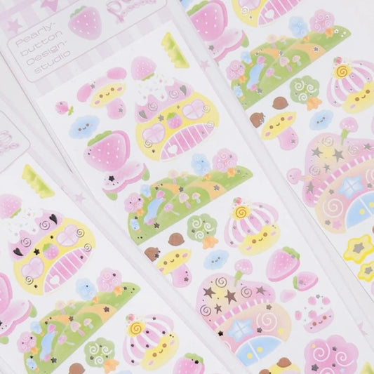 {pearly button} mushroom village