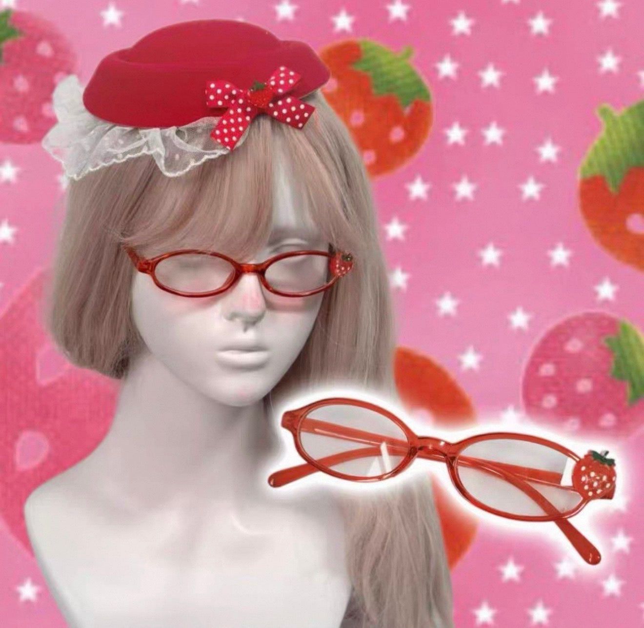 {fei dao} y2k red strawberry glasses