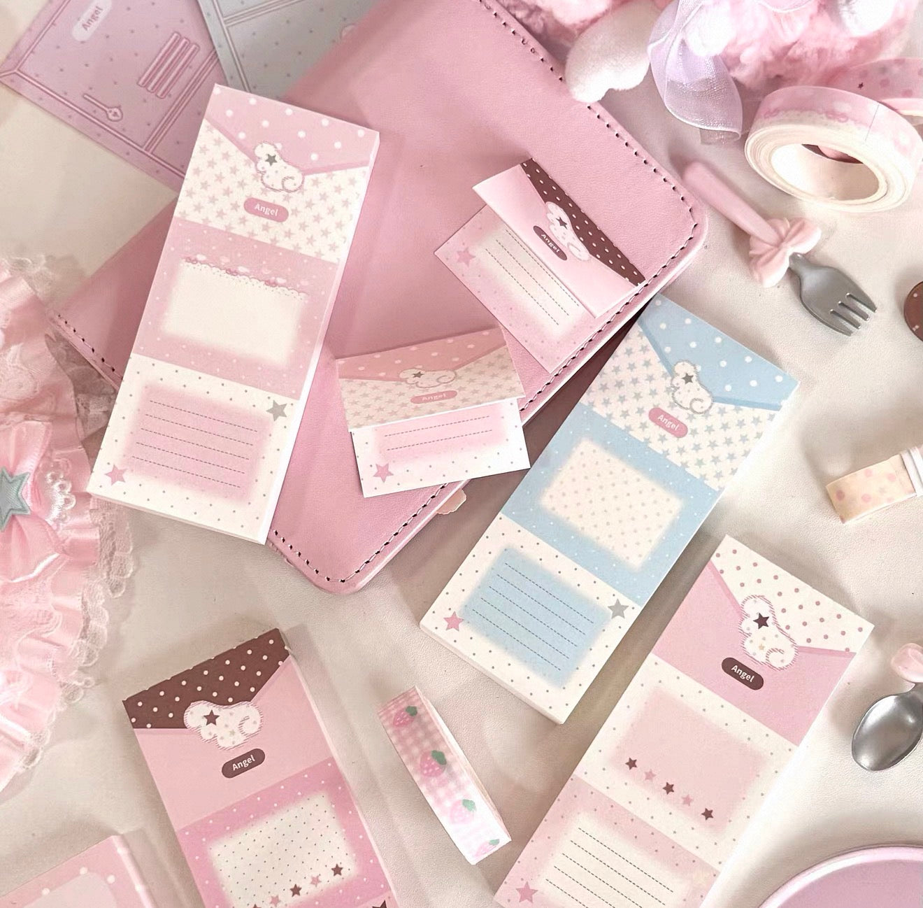 {eating cookies} pink and blue envelope note
