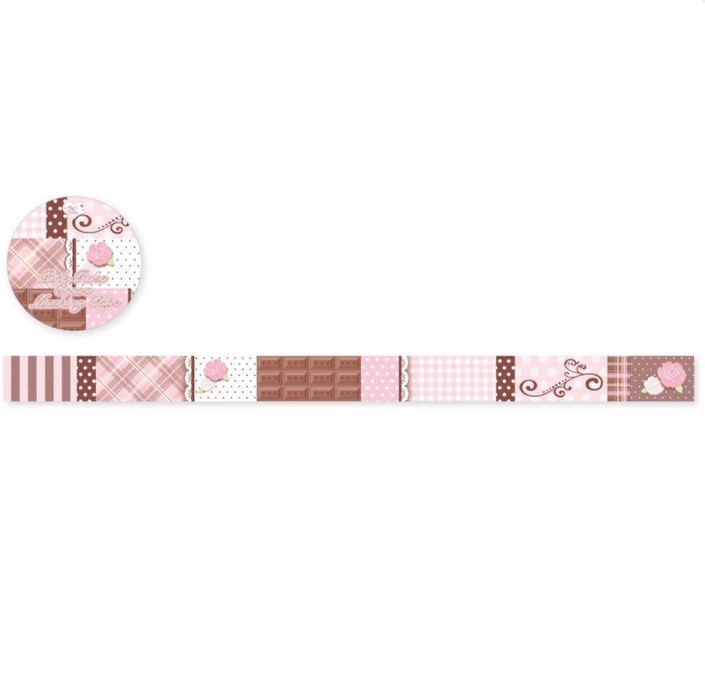 {pearly button} pink rose cocoa masking tape