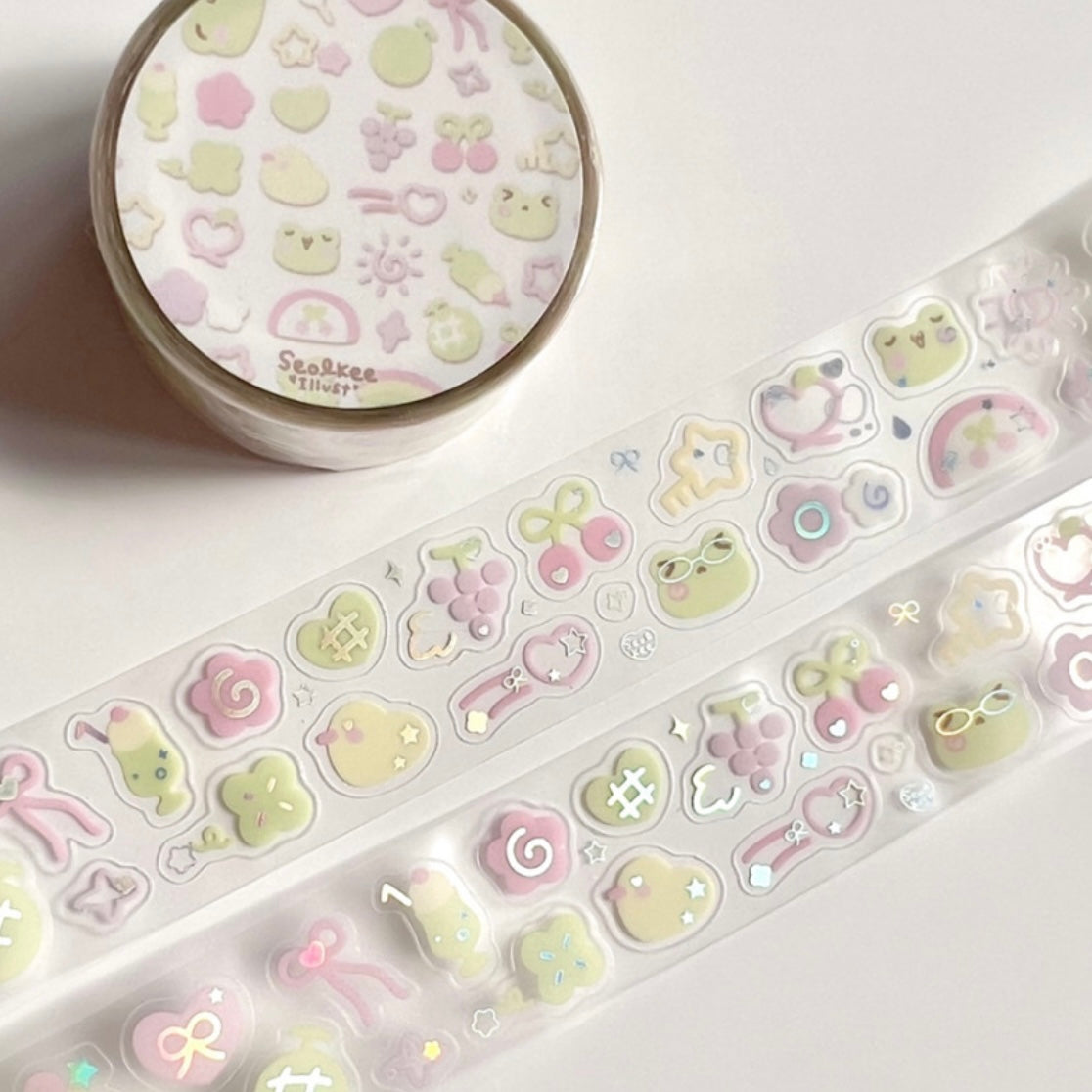 {seolkee illust} pink frog kiss cut tape