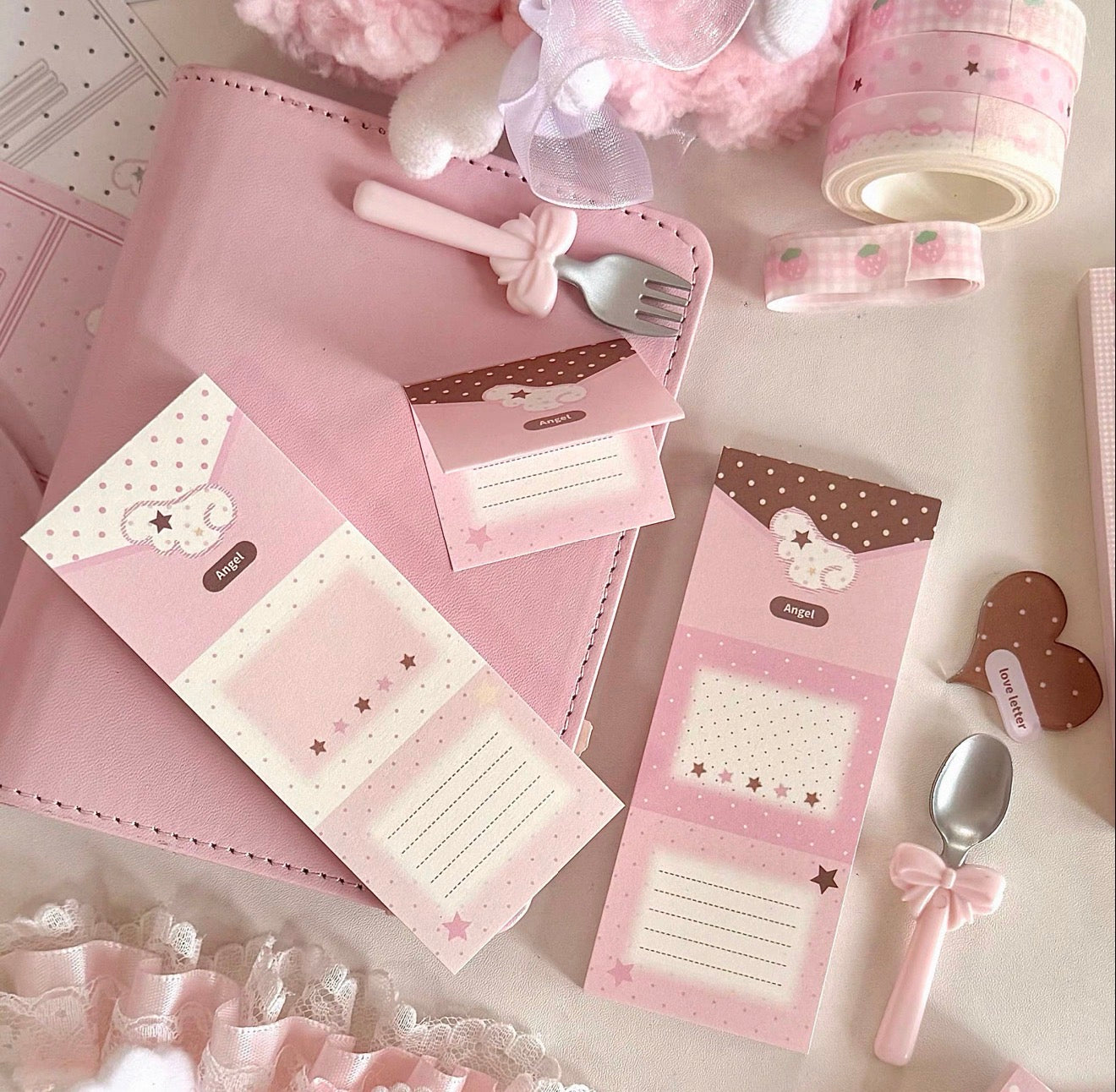 {eating cookies} pink and brown envelope note
