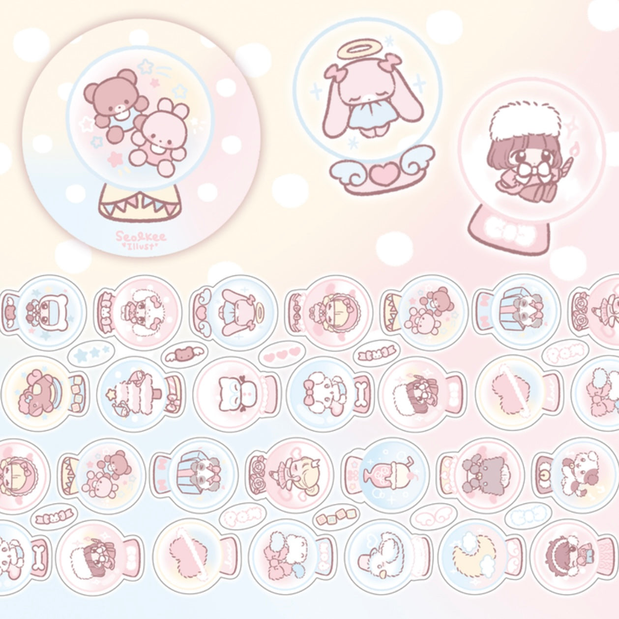 {seolkee illust} winter snow globe kiss cut tape