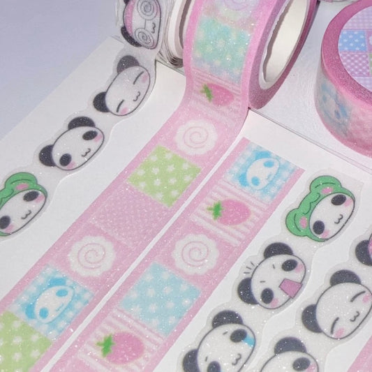 {wanso club} cutie panda glittery die cut tape