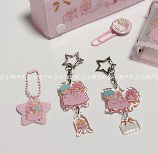 {byfufu} little twin stars tea party epoxy keychain