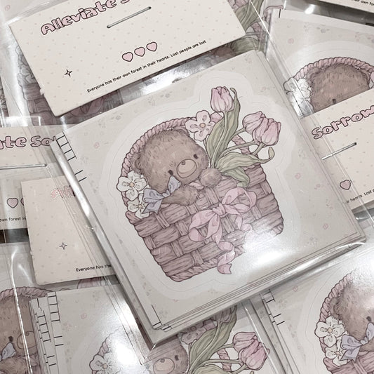 {girls dream} baby brown bear flower basket diecut 10pc