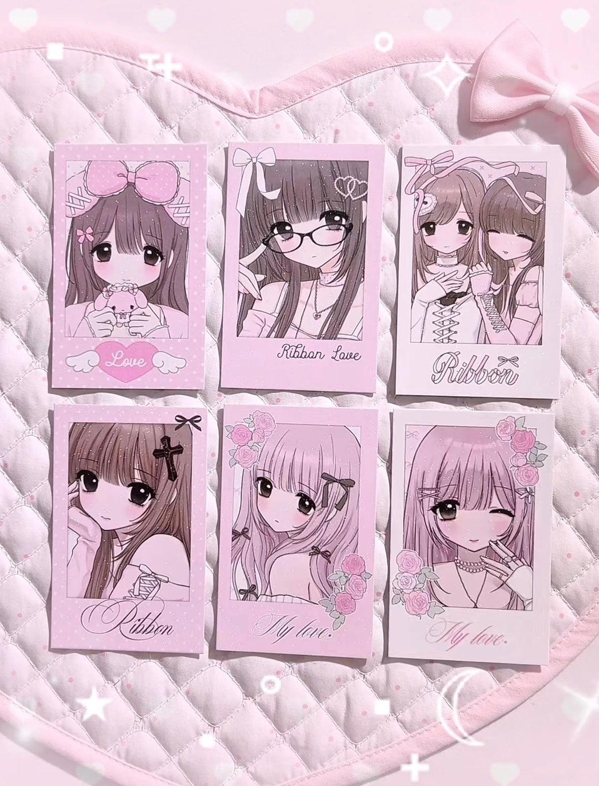 {strawberries & cig} rose ribbon love glitter polaroid set