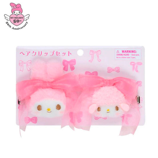 {JAPAN} my melody ribbon princess plush hair clip set of 2