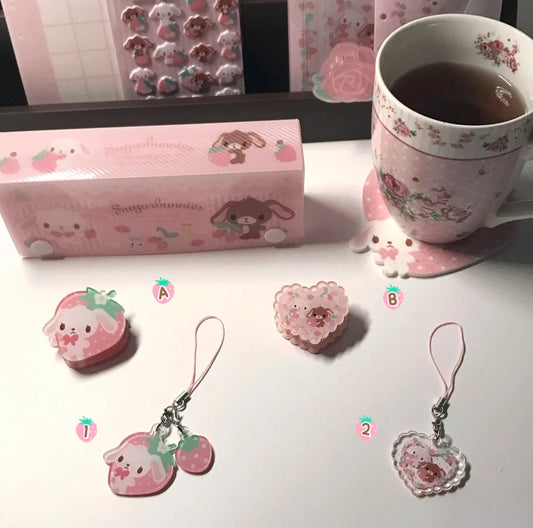 {homemade chestnut} strawberry sugarbunnies acrylic clip + keychain strap