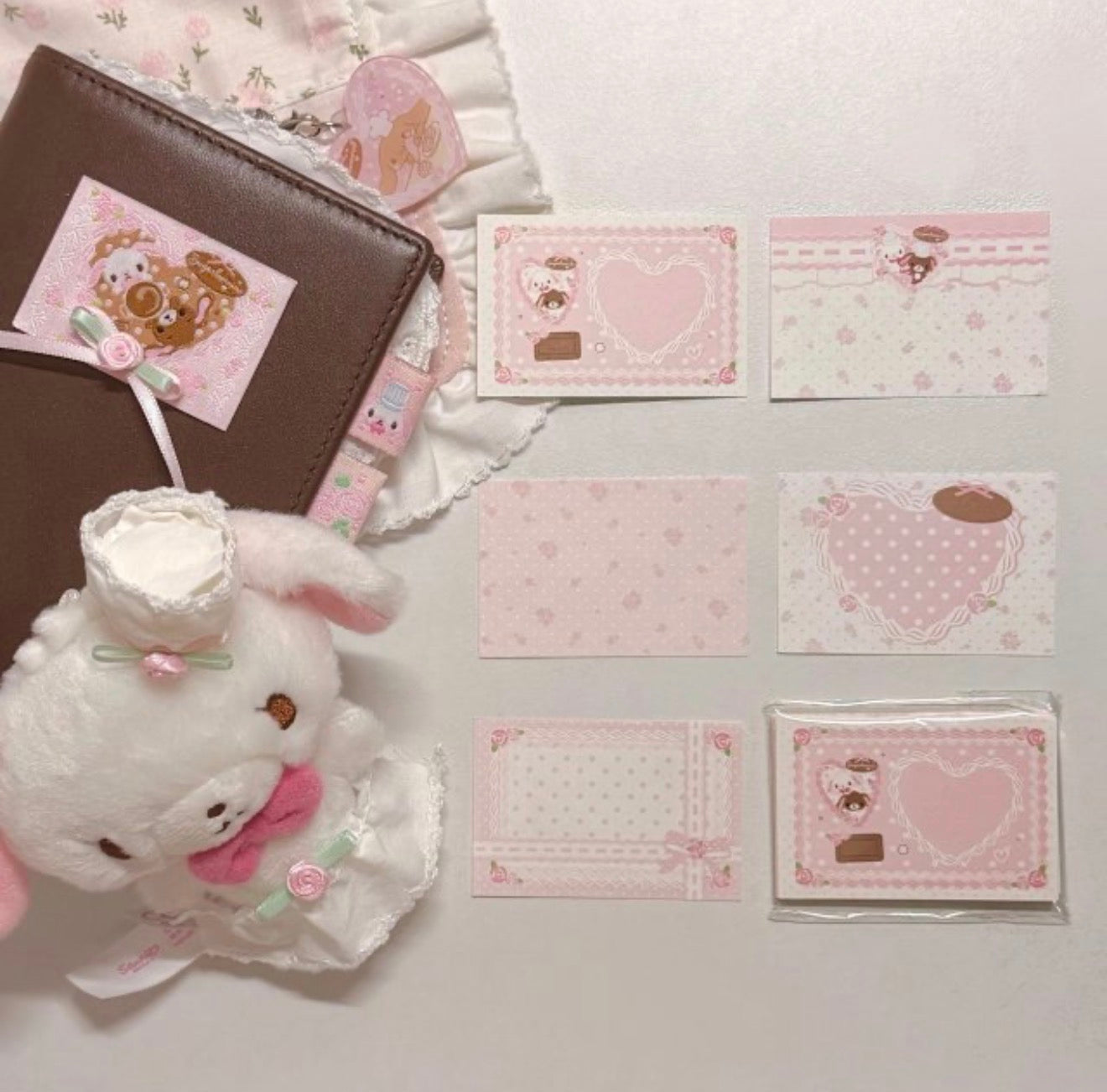 {homemade chestnut} rosy heart sugarbunnies note set