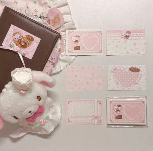 {homemade chestnut} rosy heart sugarbunnies note set