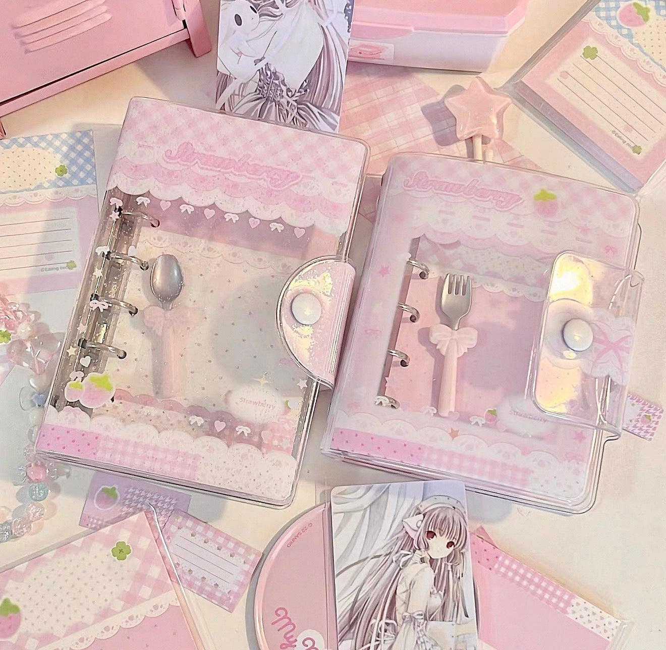 {eating cookies} a7/m5 strawberry glitter pink binder