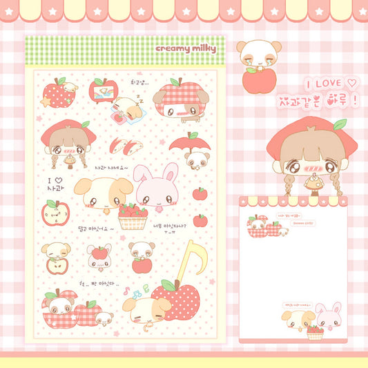 {creamy milky} like an apple sticker