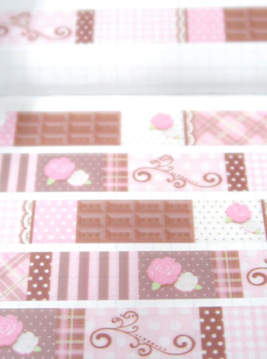 {pearly button} pink rose cocoa masking tape