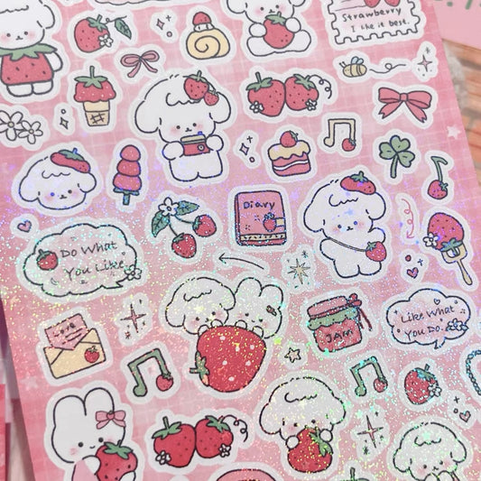 {heart bunny} red strawberry sticker