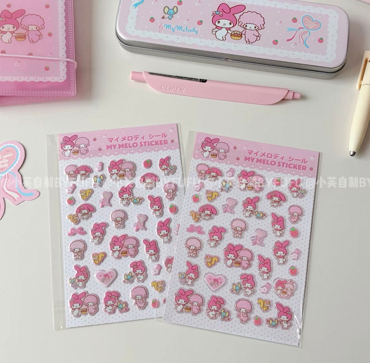 {byfufu} my melody and piano strawberry puffy/epoxy sticker