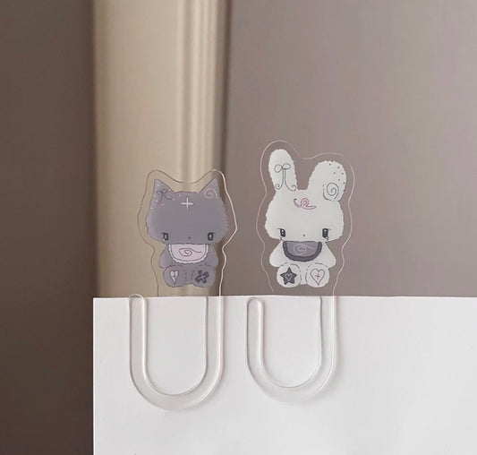 {not cute anymore} rabbit and cat pvc bookmark
