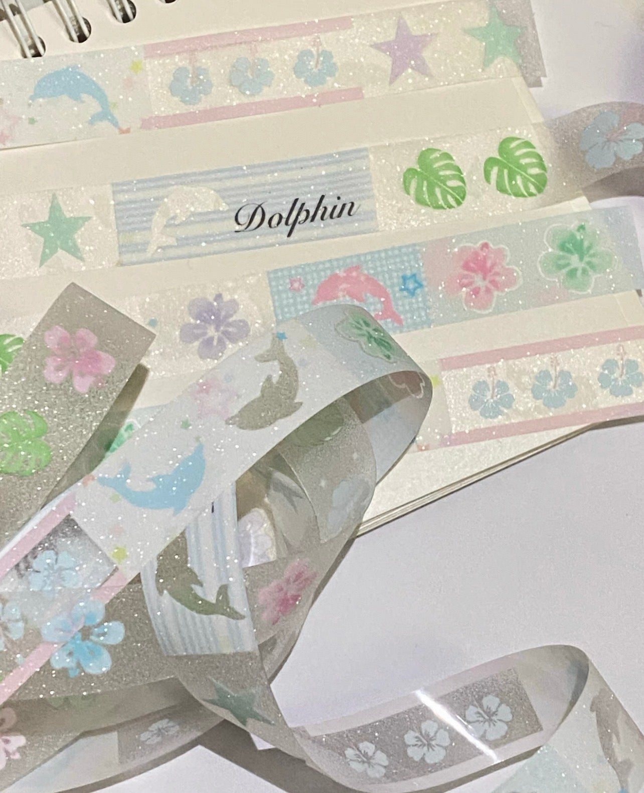 {heart bunny} dolphin and hibiscus sparkly tape