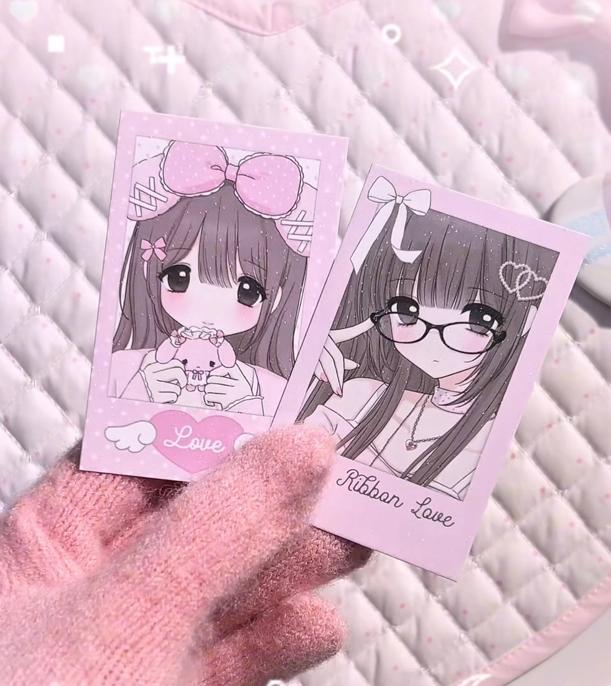 {strawberries & cig} rose ribbon love glitter polaroid set