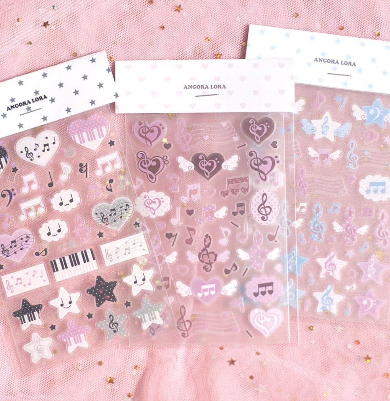 {angora lora} transparent music notes and hearts