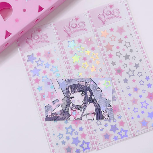 {pearly button} aurora silver pink stars