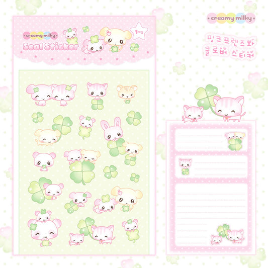 {creamy milky} pink friends and clover sticker