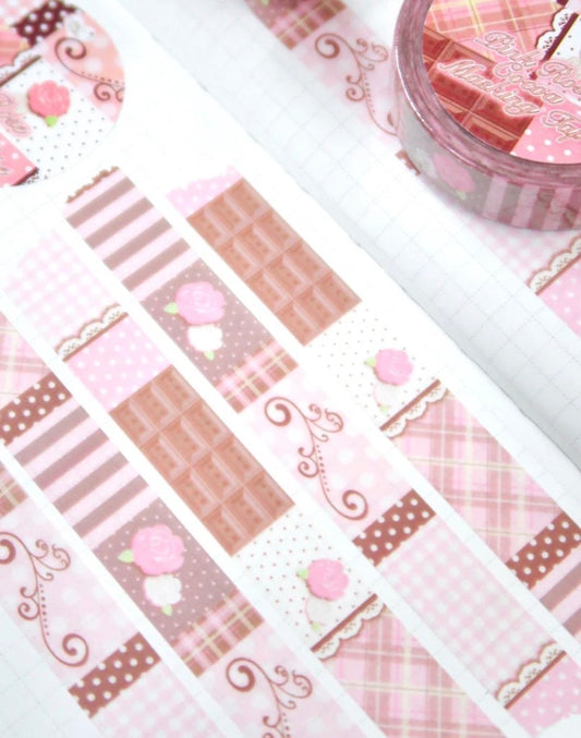 {pearly button} pink rose cocoa masking tape