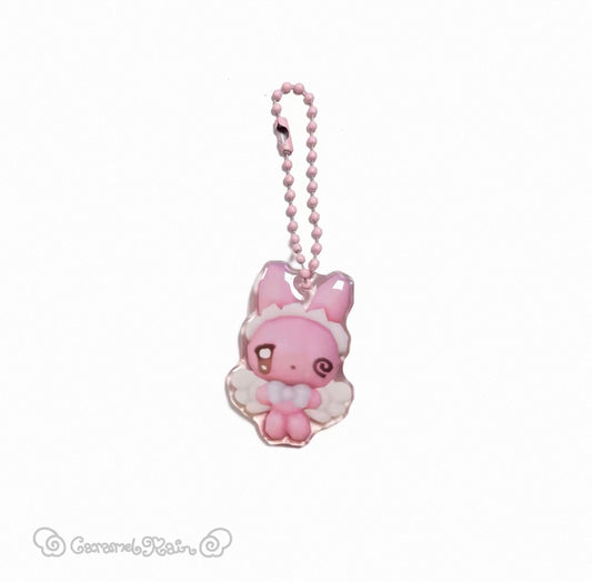 {caramel rain} confused pink bunny angel epoxy keychain