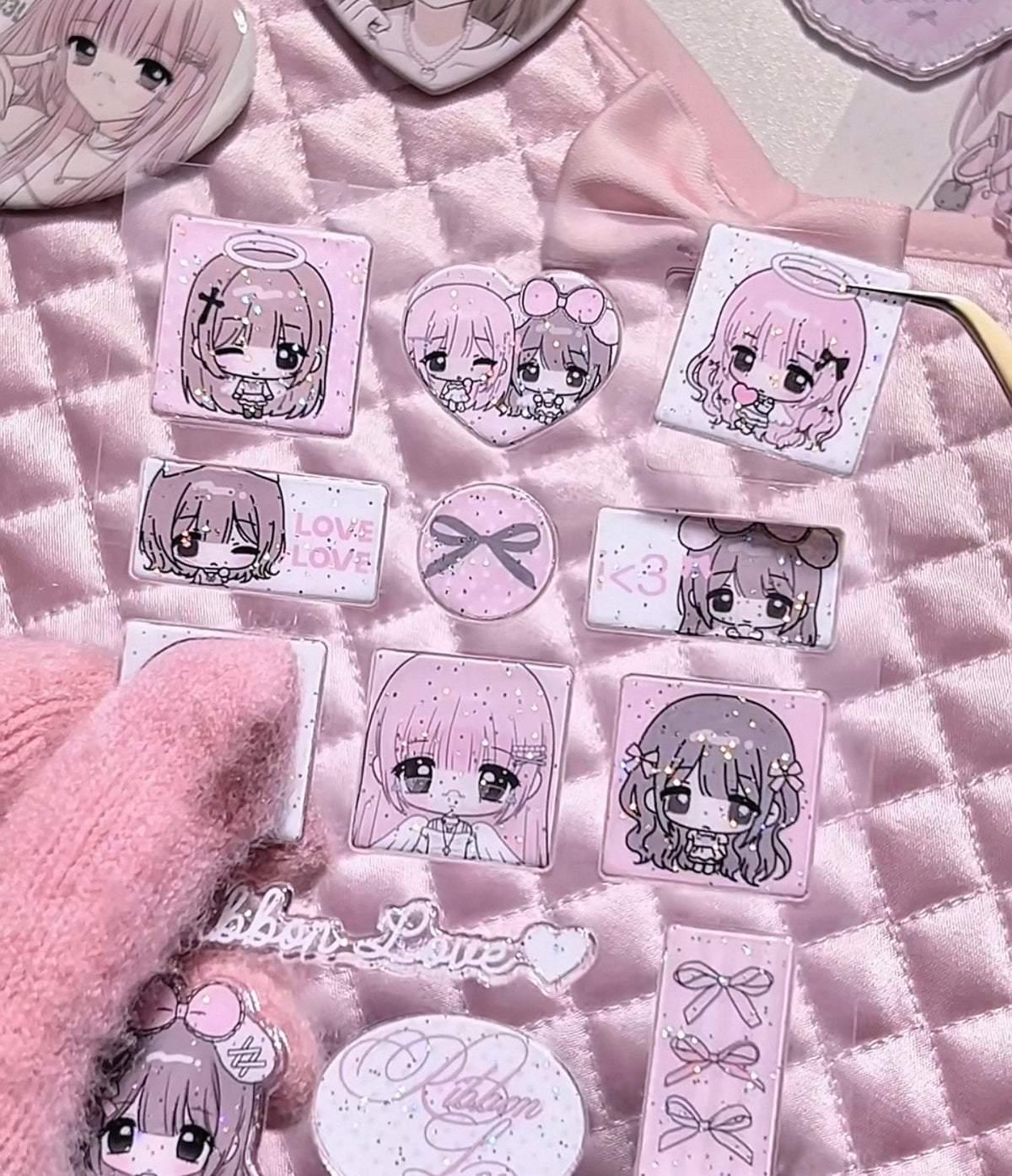 {strawberries & cig} glitter epoxy tiny ribbon love sticker collection