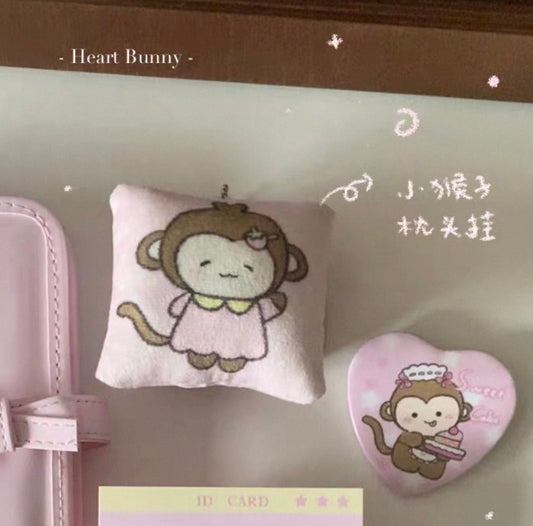 {heart bunny} pink monkey plush pendant