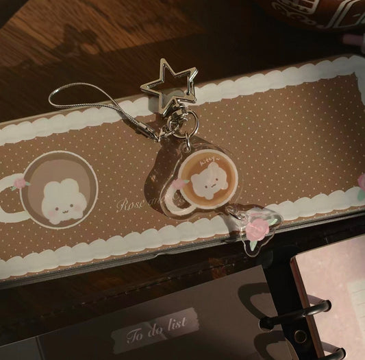 {heart bunny} kitten coffee and tea keychain