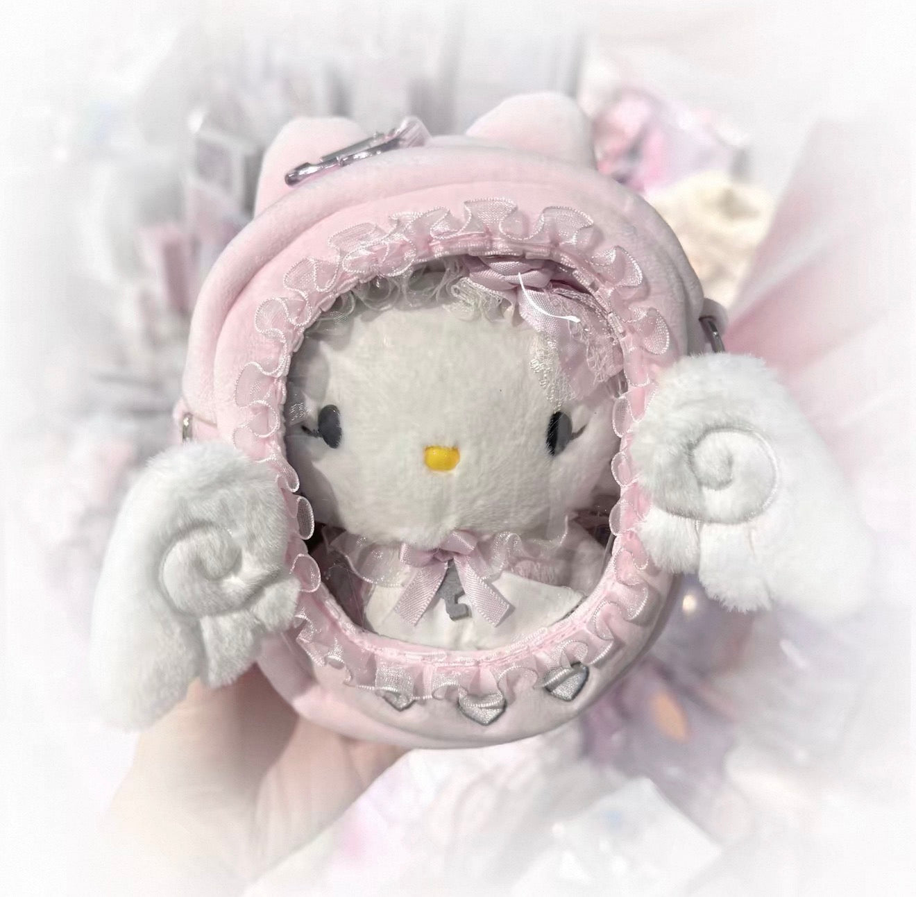 {caramel rain} angel cat baby lace plush bag