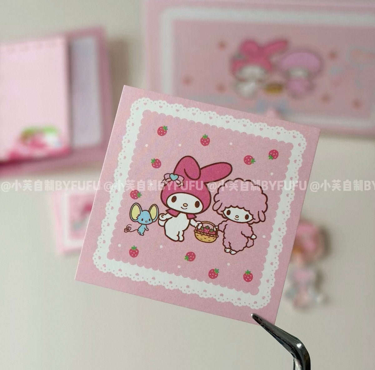 {byfufu} my melody and piano strawberry mini memo pad
